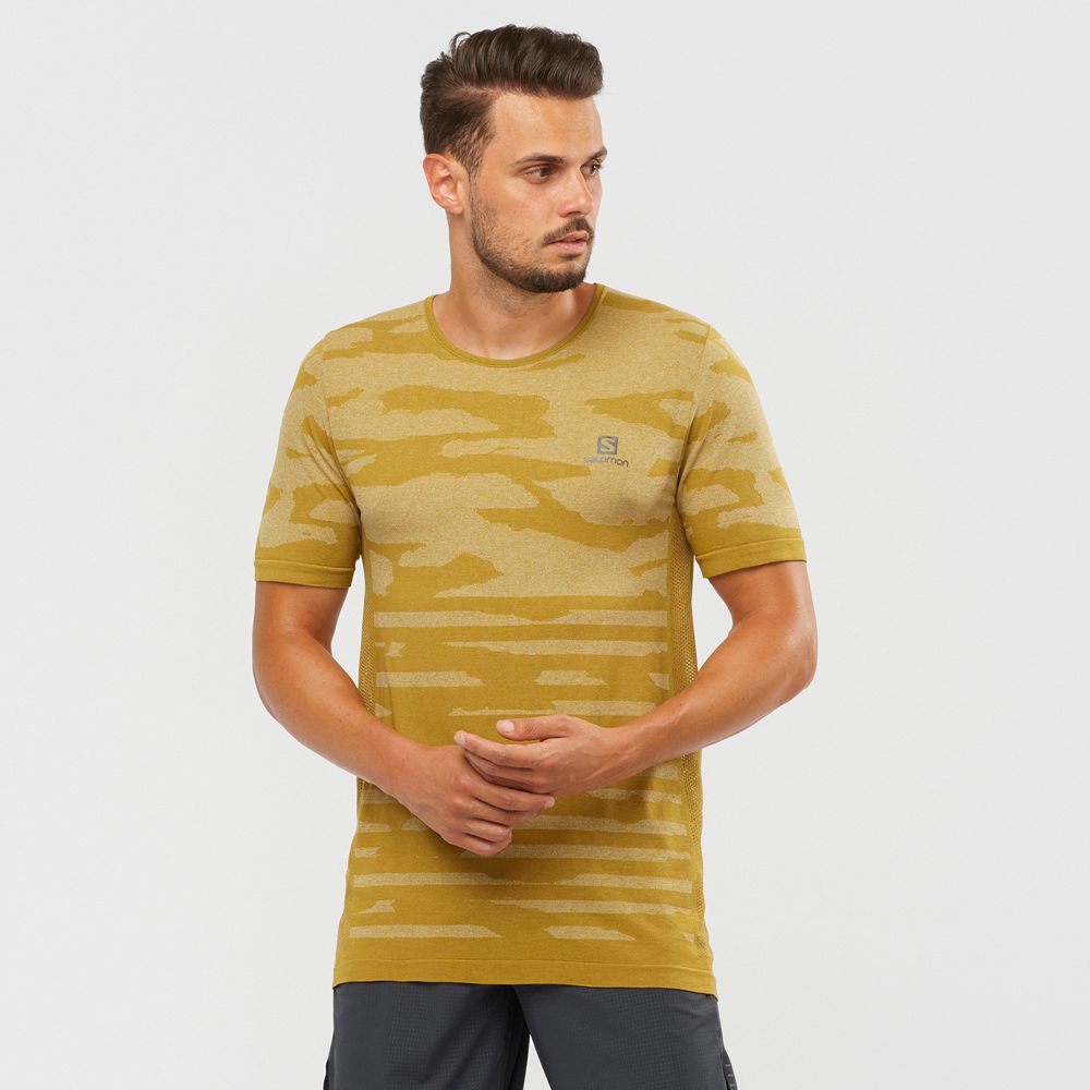 SALOMON XA CAMO TEE Philippines - Men's Tee Shirt - Gold | 472536-QXP